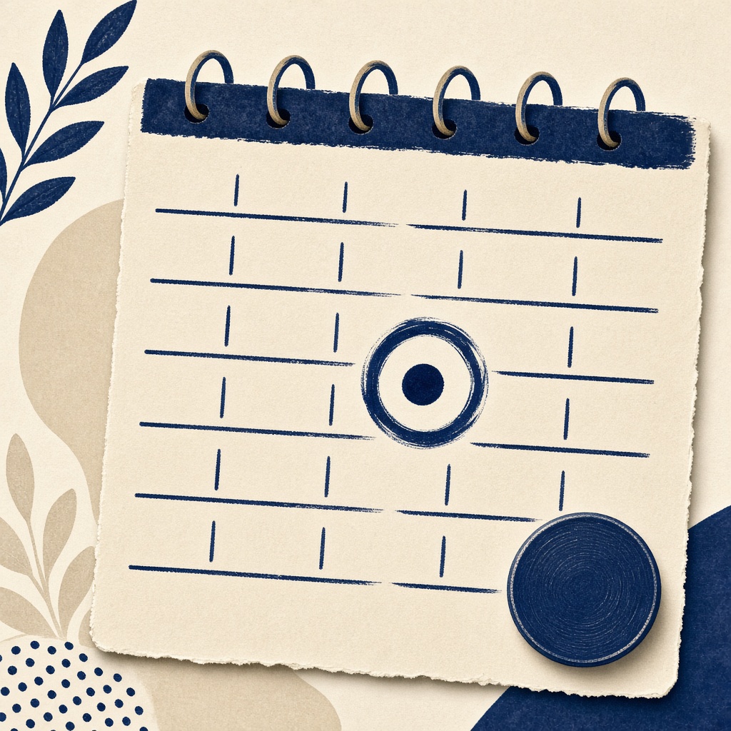 A calendar page with one date circled beside a coin
